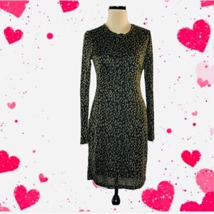 Boston Proper Black and Metallic Gold Leopard Print Dress